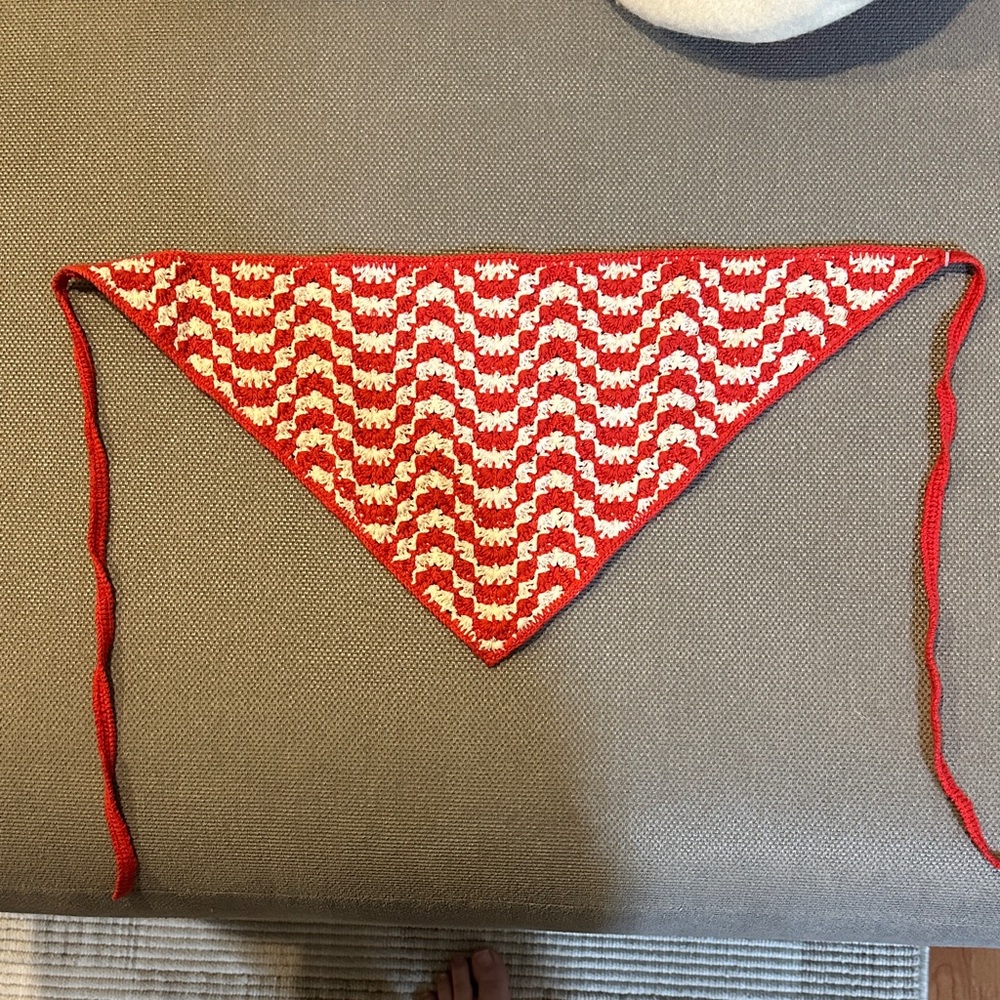 Red and Cream Crochet Triangle Headscarf